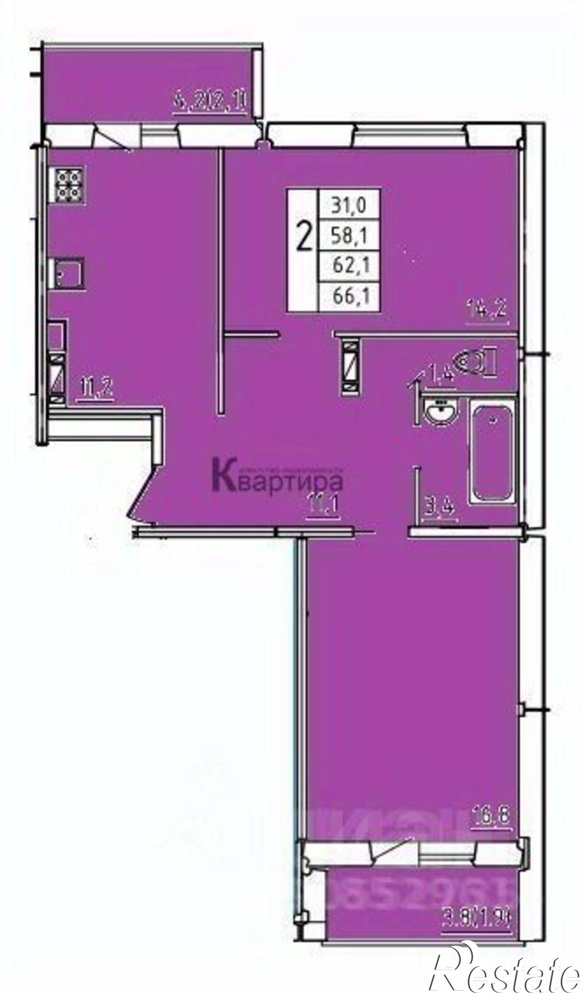 Купить квартиру за 5 589 000 рублей на улица Киевская 2-я