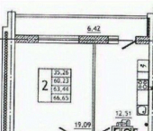2-комн, 66 кв м, этаж 2/11 улица Новосельцы,дом 23
