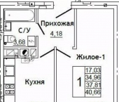 1-комн, 40 кв м, этаж 7/10 деревня Новосельцы, Юбилейная улица