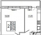 2-комн, 66 кв м, этаж 6/10 улица Крупской, 54Б
