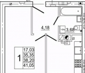 1-комн, 41 кв м, этаж 1/10 Юбилейная улица, 17